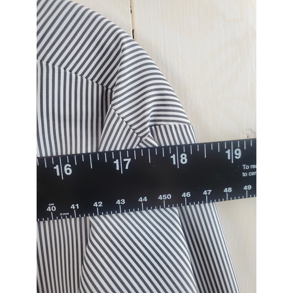 Womens Navy Pinstripe Shirt Dress Tie Waist Button Up Long Sleeve Office Size L - Picture 4 of 9